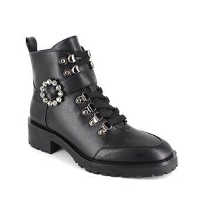 🆕 Nanette Lepore Irina lace up zip combat moto boots black size 8